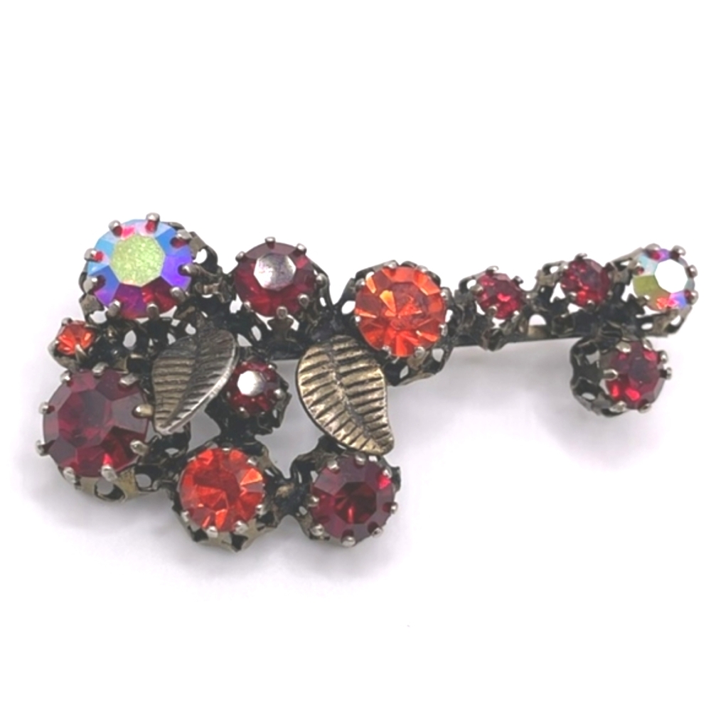Made in Austria Signed Shades of Red Crystal Key Pin Brooch